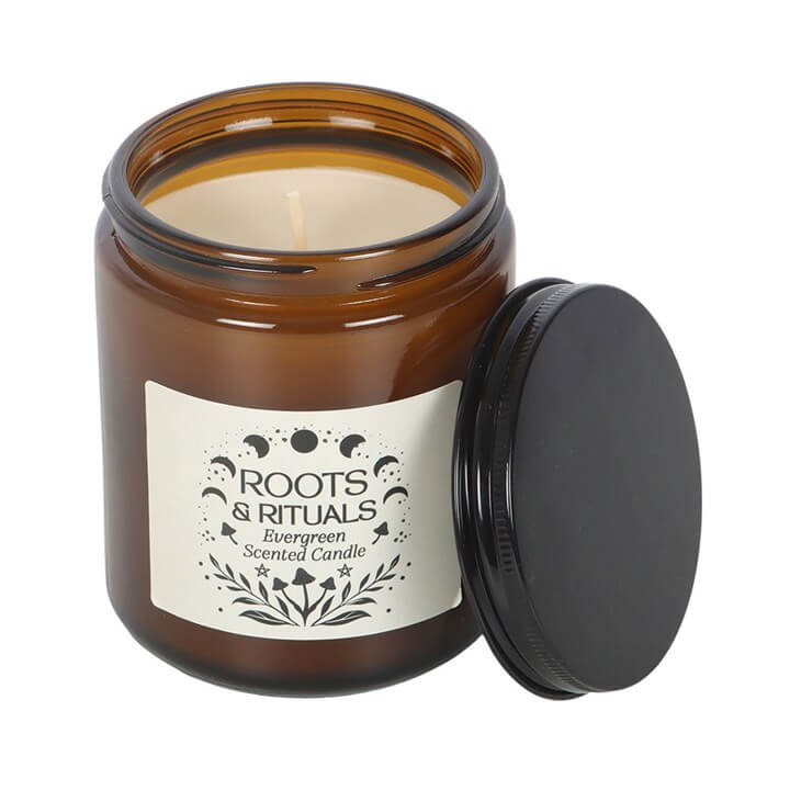 Roots And Rituals Evergreen Amber Glass Candle Paraffin Wax Forest Ambience