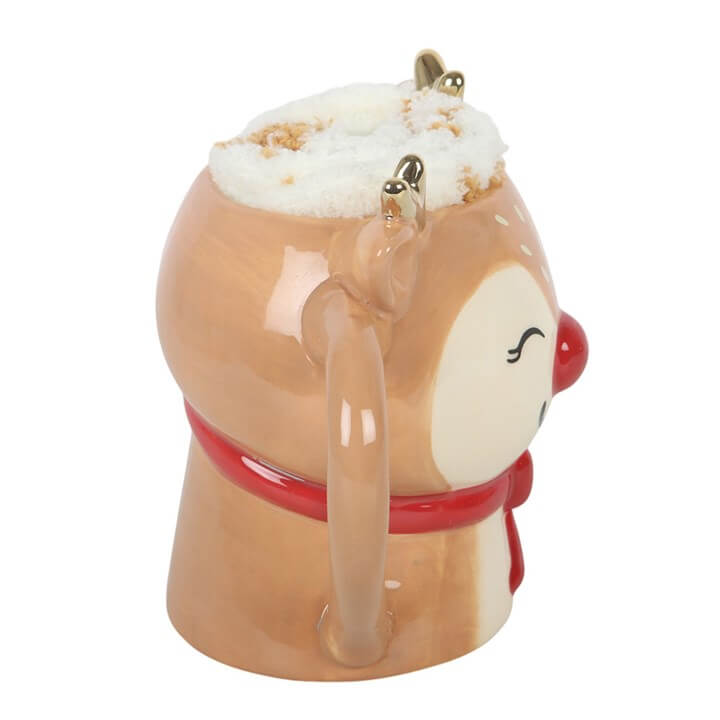 Ceramic ruby reindeer mug from the mug and socks set with a cute design and warm drink topping.