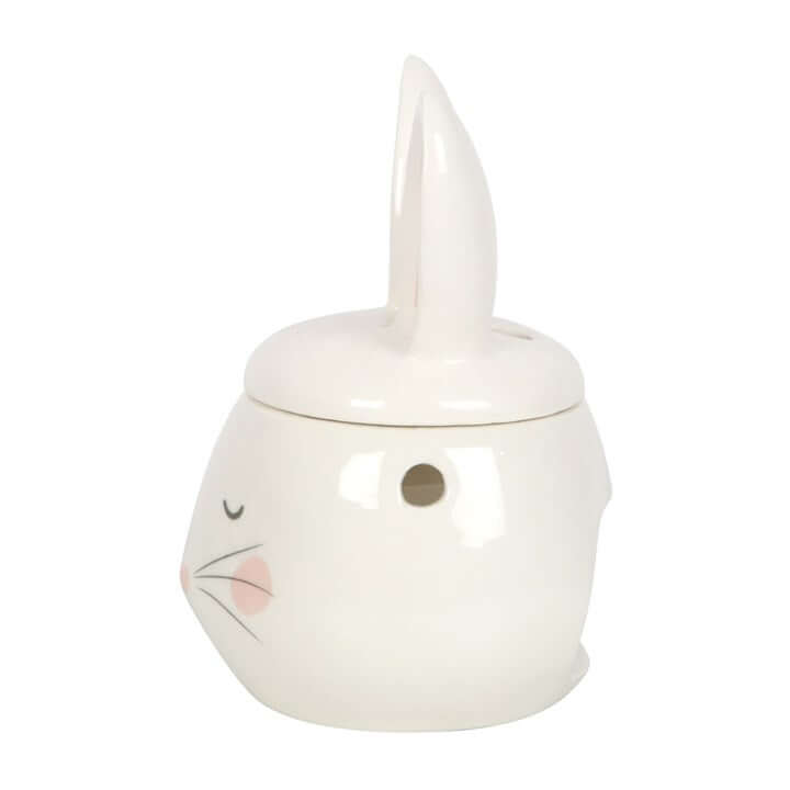 Ceramic jar shaped like a rabbit on a white background