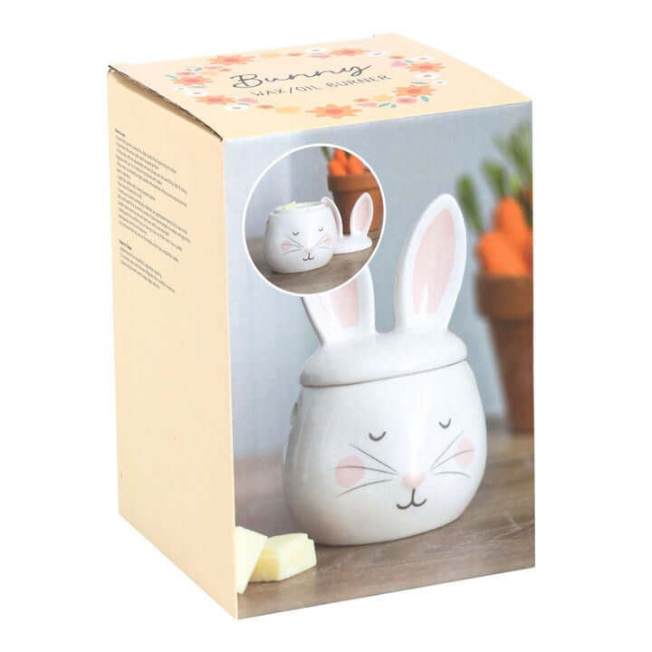 Ceramic bunny night light in packaging with a floral design
