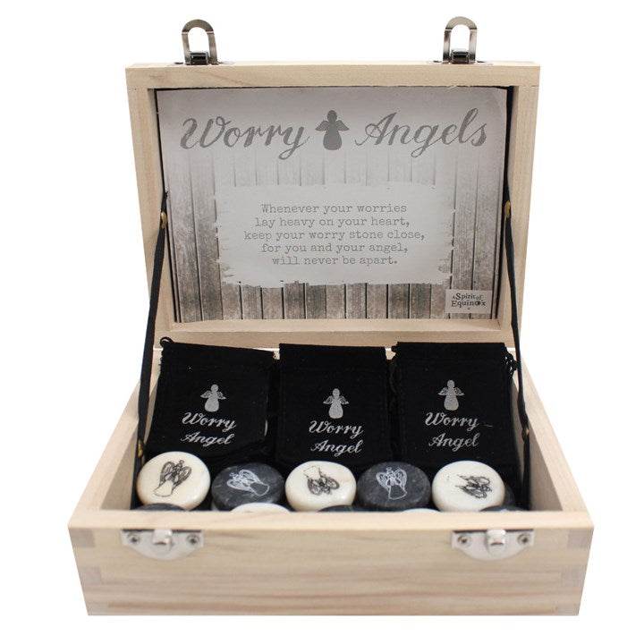 Set of 24 Guardian Angel Stones in Wooden Box with Velvet Pouches-Sociodigi