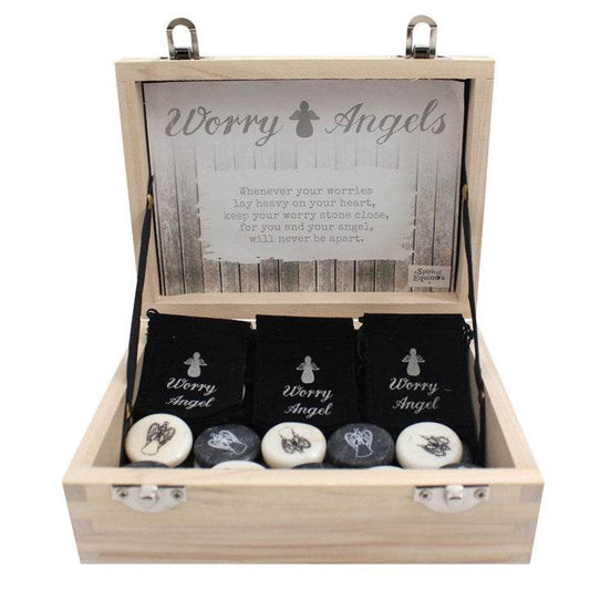 Set of 24 Guardian Angel Stones in Wooden Box with Velvet Pouches-Sociodigi