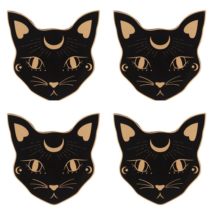 Mystic Mog Cat Face Coaster Set with Holder – Set of 4-Sociodigi