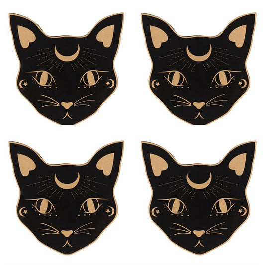 Mystic Mog Cat Face Coaster Set with Holder – Set of 4-Sociodigi