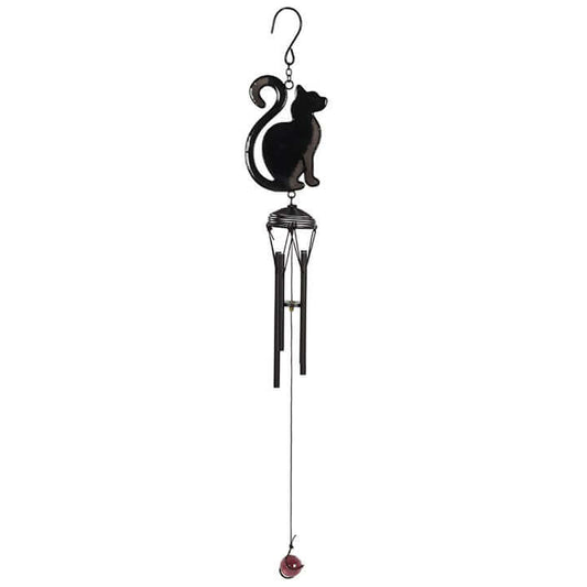 Black cat-shaped wind chime on a white background