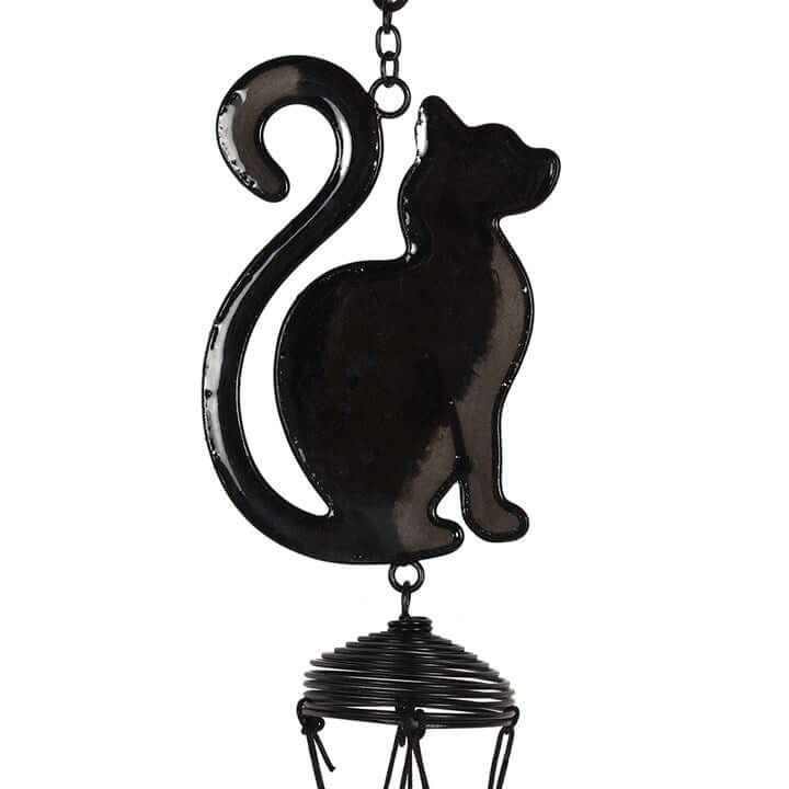 Black cat-shaped wind chime on a white background