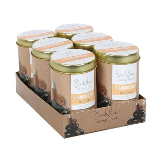 Pack of Backflow Incense Cones in a cardboard display box on a white background