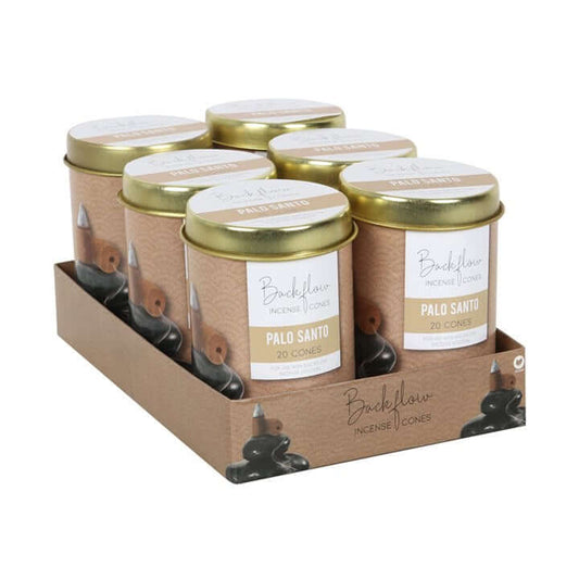 Pack of Backflow Palo Santo incense cones in cardboard packaging on a white background