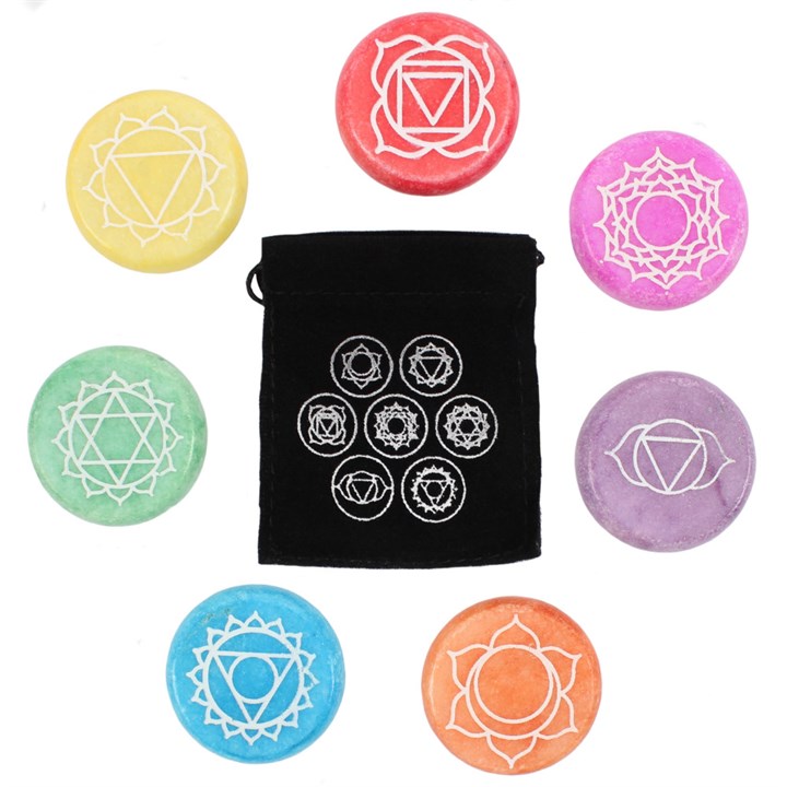 Set of 42 Chakra Meditation Stones – Marble Healing Stones with Velvet Pouches-Sociodigi