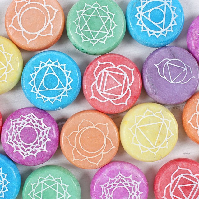 Set of 42 Chakra Meditation Stones – Marble Healing Stones with Velvet Pouches-Sociodigi
