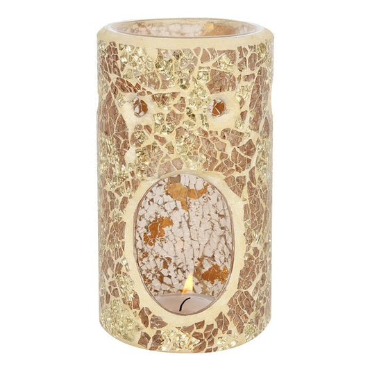 Gold Pillar Crackle Glass Oil Burner and Wax Warmer N/A