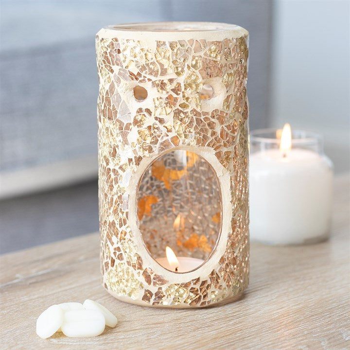 Gold Pillar Crackle Glass Oil Burner and Wax Warmer N/A
