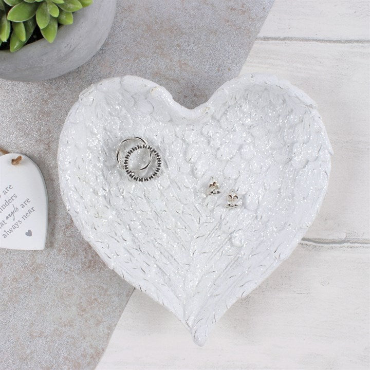 Glitter Heart Shaped Angel Wing Trinket Dish N/A