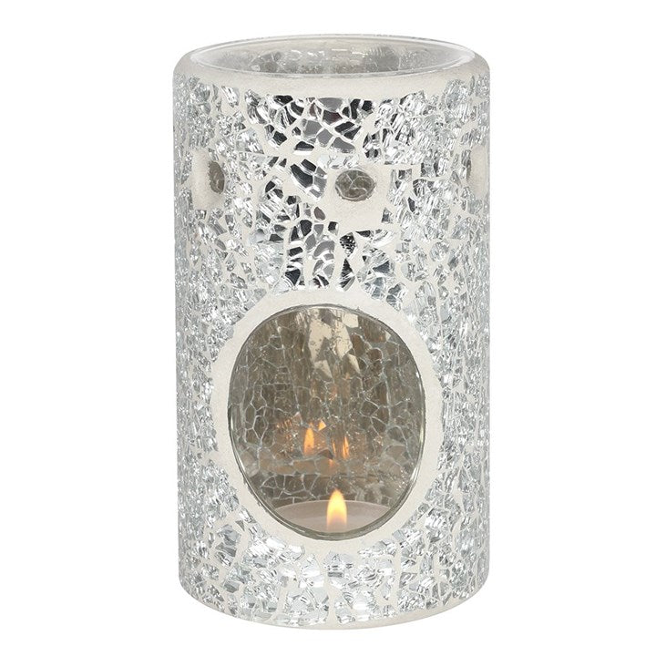 Silver Pillar Crackle Glass Oil Burner and Wax Warmer N/A