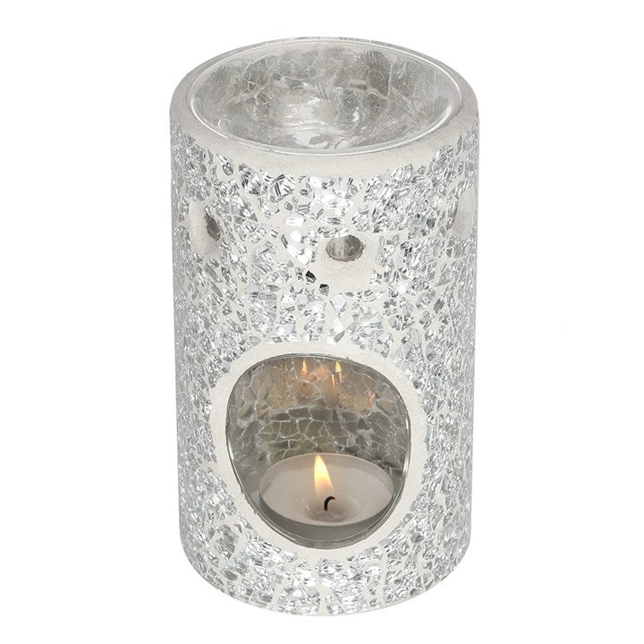 Silver Pillar Crackle Glass Oil Burner and Wax Warmer N/A