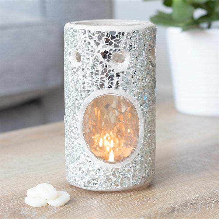 Silver Pillar Crackle Glass Oil Burner and Wax Warmer N/A