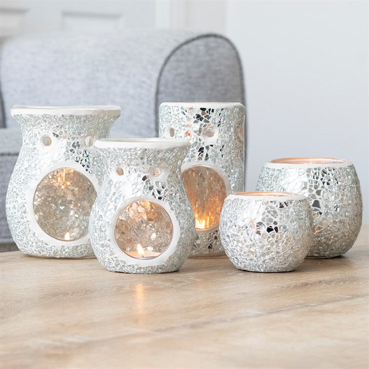 Silver Pillar Crackle Glass Oil Burner and Wax Warmer N/A