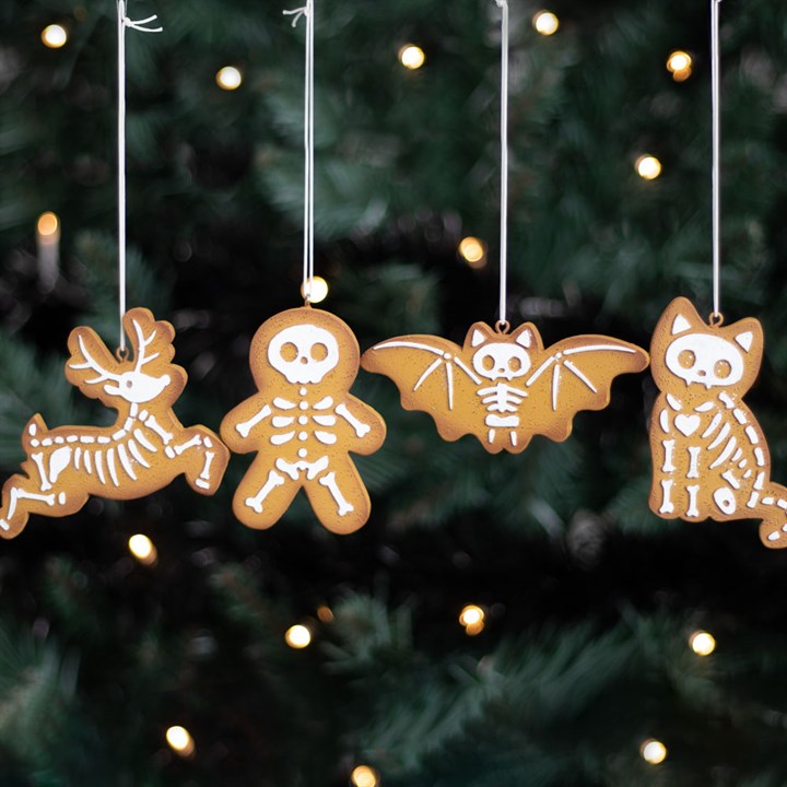 Set of 4 Creepy Skeleton Cookie Ornaments N/A