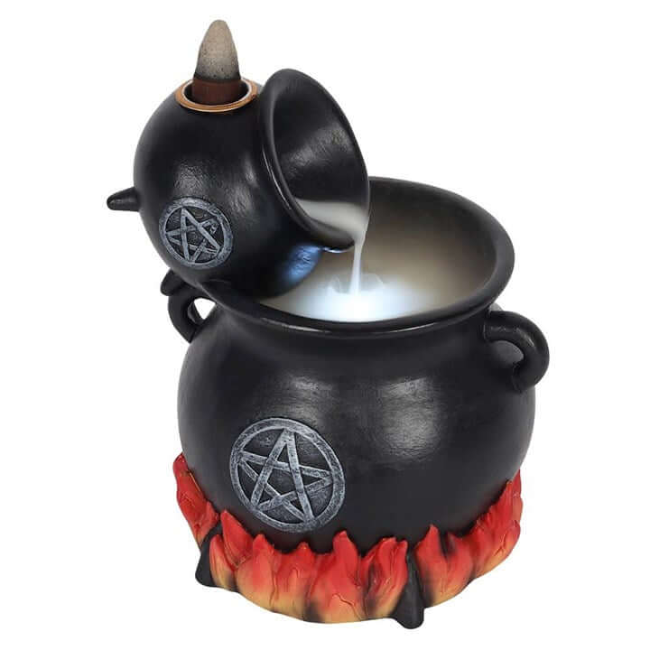 Black cauldron incense burner with pentacle design on a white background