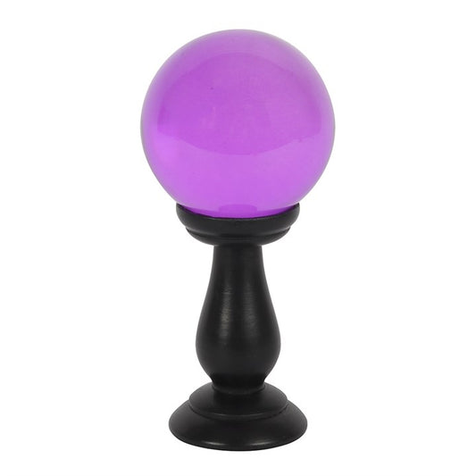 Small Purple Crystal Ball on Black Wooden Stand – Fortune Telling & Decorative Scrying Sphere-Sociodigi