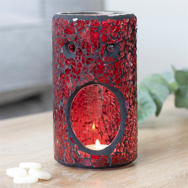 Red Pillar Crackle Glass Oil Burner and Wax Warmer N/A