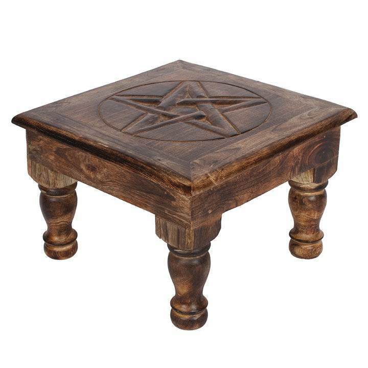 Pentagram Altar Table – Medium Mangowood Table with Spiritual Design-Sociodigi