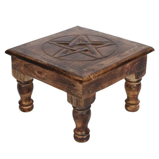 Pentagram Altar Table – Medium Mangowood Table with Spiritual Design-Sociodigi