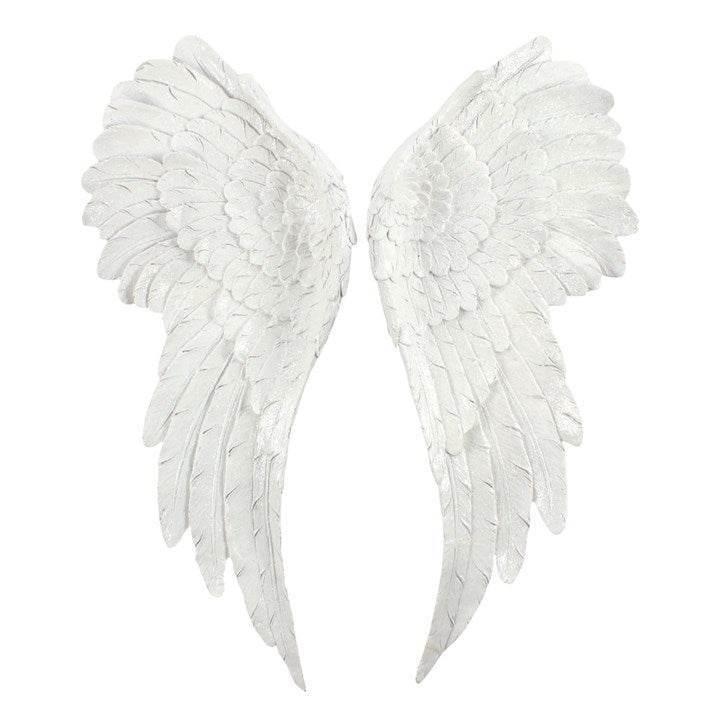 Pair of Large Glitter Angel Wings Wall Décor White Iridescent Hanging Wings-Sociodigi