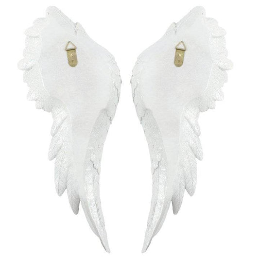 Pair of Large Glitter Angel Wings Wall Décor White Iridescent Hanging Wings-Sociodigi