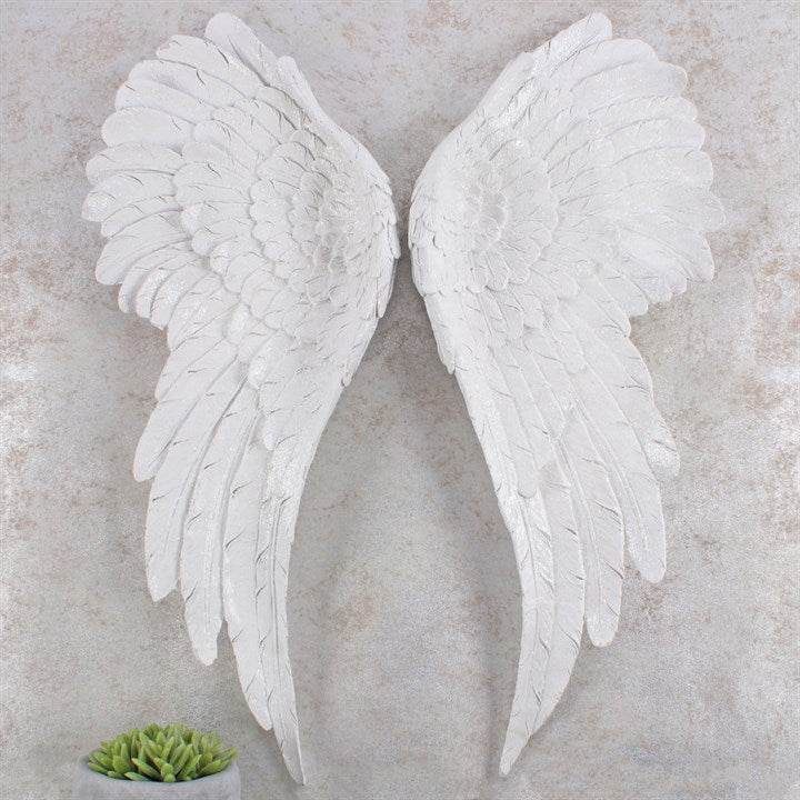 Pair of Large Glitter Angel Wings Wall Décor White Iridescent Hanging Wings-Sociodigi