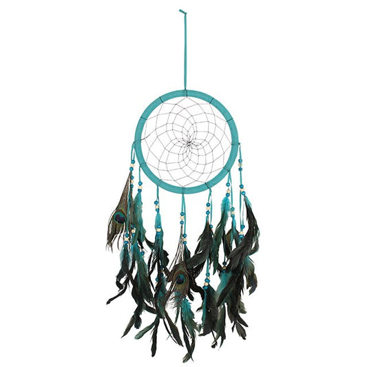 Turquoise Peacock Feather Dreamcatcher Blues & Greens | Spiritual Home Décor-Sociodigi