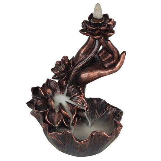 Bronze Effect Hand with Flower Backflow Incense Burner N/A