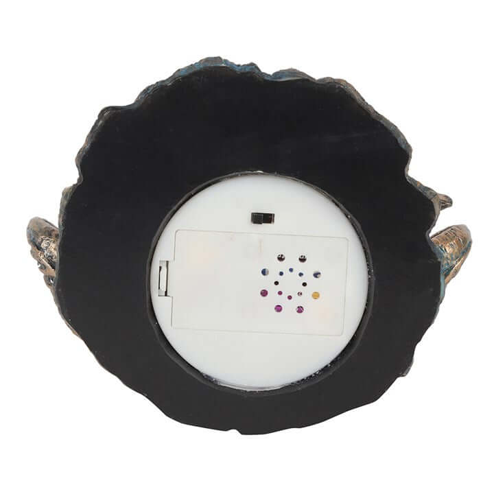 Decorative black shell with a white center featuring colorful beads on a white background