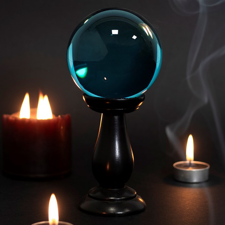 Small Teal Crystal Ball on Stand – Fortune Telling & Mystical Home Décor-Sociodigi