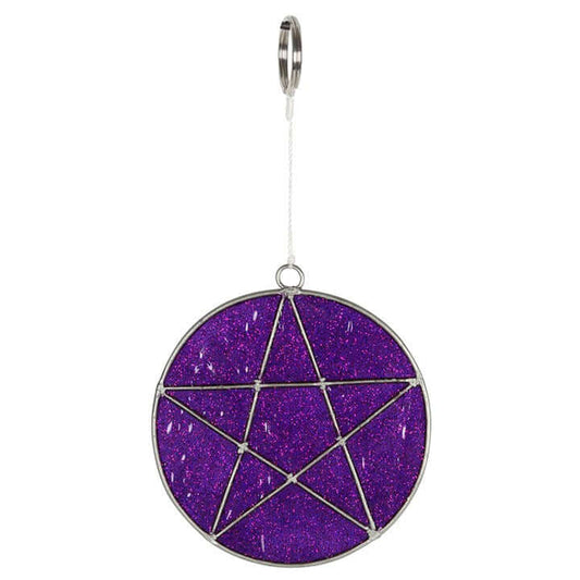 Purple geometric star-shaped ornament on a white background