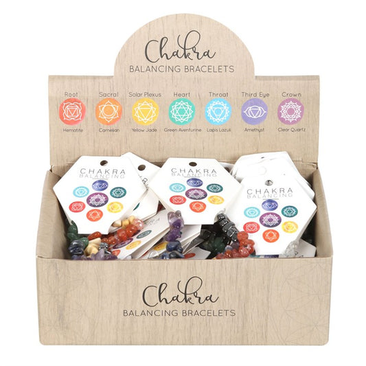 Set of 24 Chakra Crystal Chip Bracelets in Display Box-Sociodigi