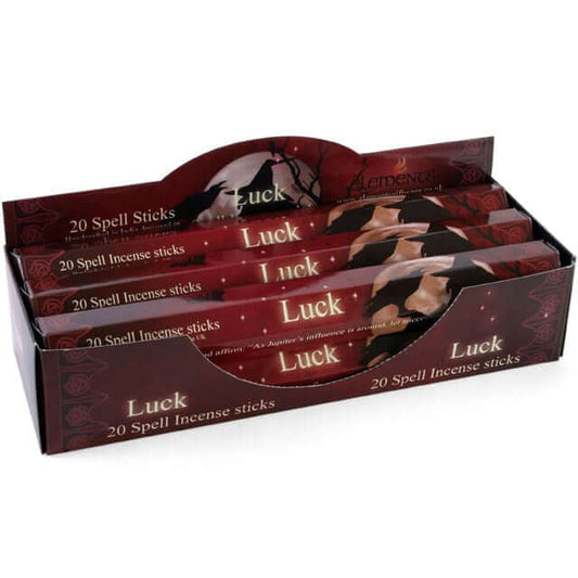 Box of Luck spell incense sticks with red and black packaging.