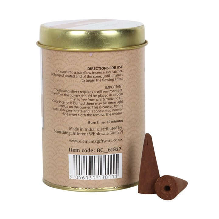 Conical incense cones with a gold lid and brown cardboard packaging on a white background