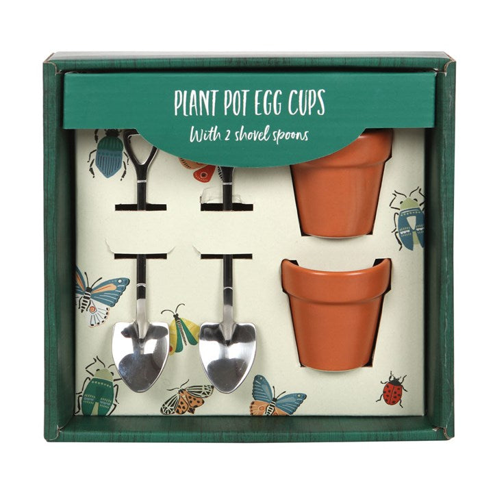 Plant Pot Egg Cup Set with Shovel Spoons – Fun Breakfast Gift-Sociodigi