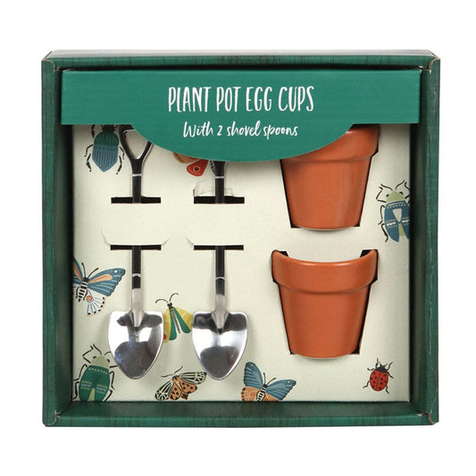 Plant Pot Egg Cup Set with Shovel Spoons – Fun Breakfast Gift-Sociodigi