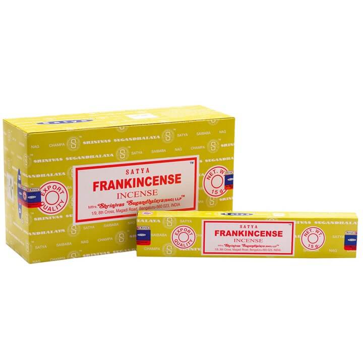 Satya Frankincense incense packaging on a white background