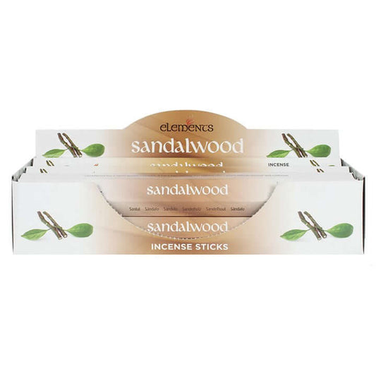 Set of 6 packets of Sandalwood Incense Sticks displayed in a box by Elements.