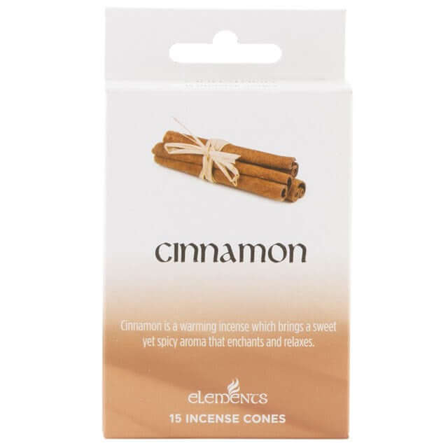 Set of 12 Packets of Elements Cinnamon Incense Cones featuring 15 cones in each pack.