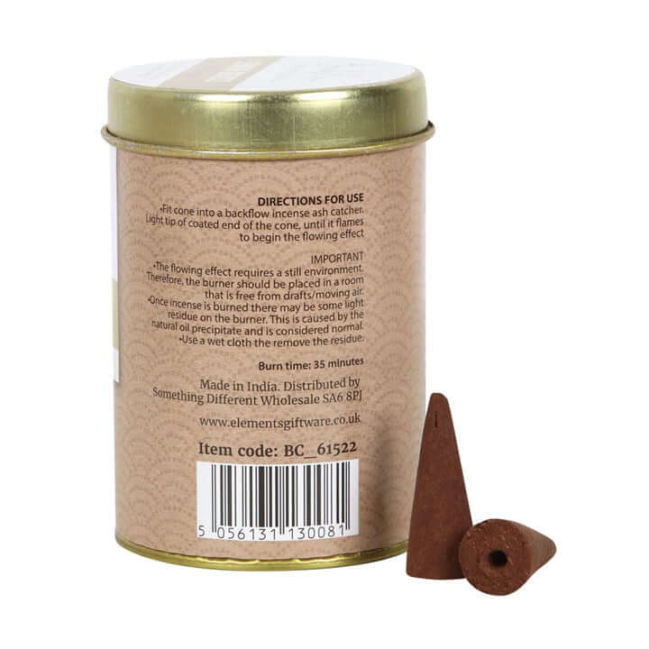6 Tins of Elements Lemon Grass Jumbo Backflow Cones with directions for use and burning instructions.