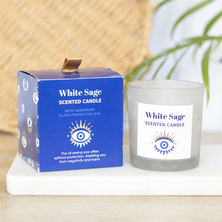 *All Seeing Eye White Sage Protection Charm Candle in Glass Pot (4/20) N/A