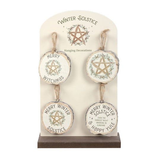 Set of 16 Winter Solstice Hanging Decorations – Pagan & Festive Wood Slice Signs-Sociodigi