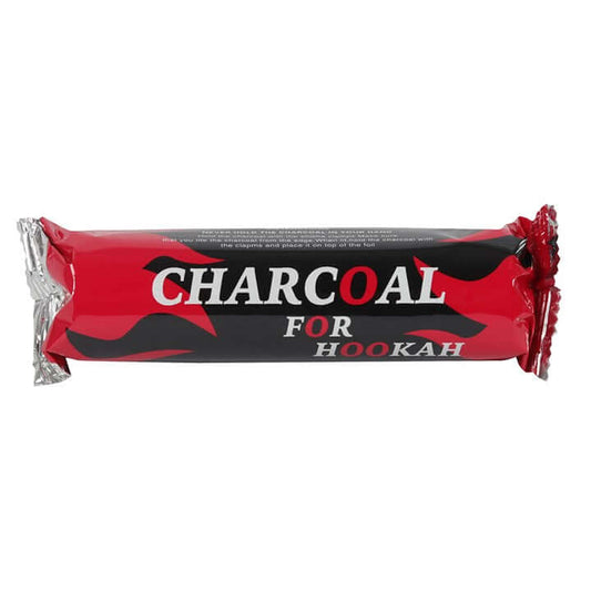 Packaged charcoal for hookah with red and black design on a white background