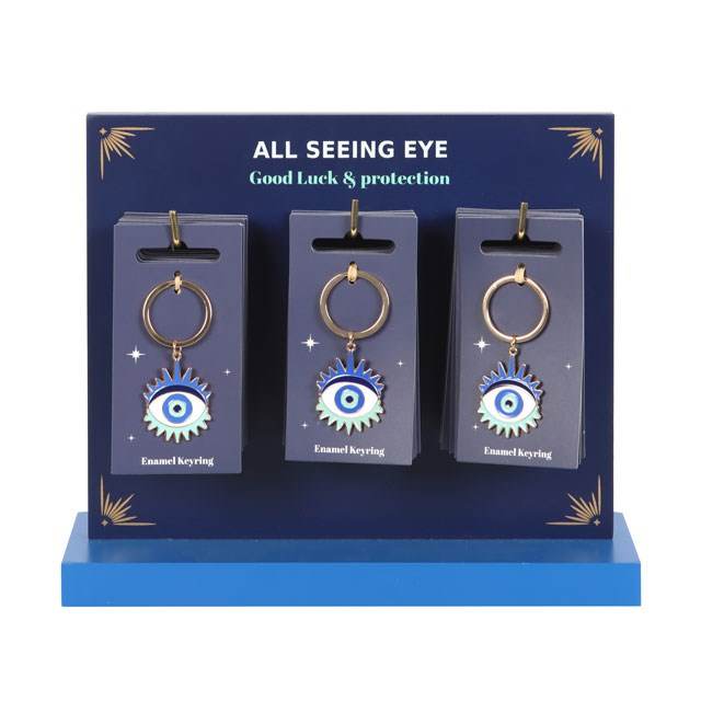 Set of 24 All Seeing Eye Keyrings on Display – Protection & Good Luck Talismans-Sociodigi