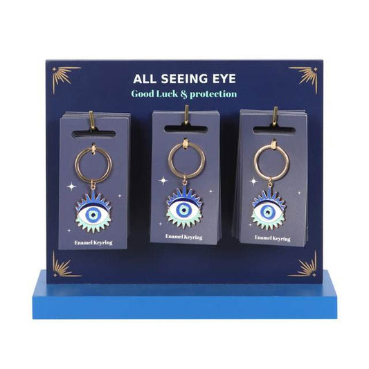 Set of 24 All Seeing Eye Keyrings on Display – Protection & Good Luck Talismans-Sociodigi