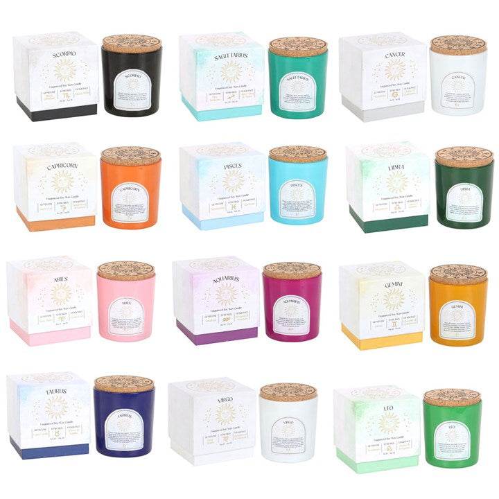 Set of 12 Zodiac Gemstone Candles Astrology & Crystal Gifts-Sociodigi